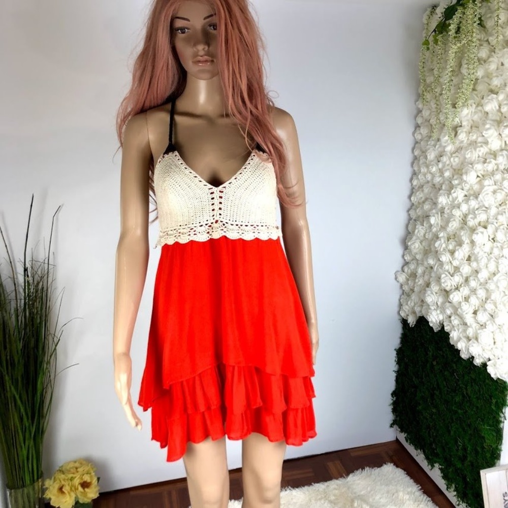 Double Zero Sundress Orange and Cream Crochet L